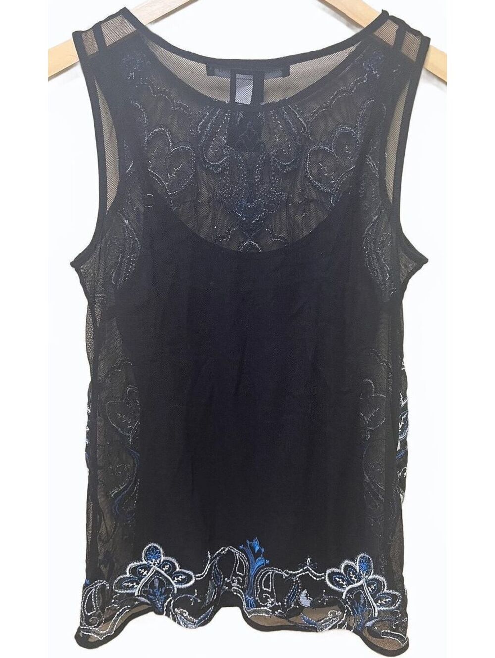 White House Black Market Embroidered Mesh Overlay Sleeveless Layered Top XXS - Picture 7 of 10